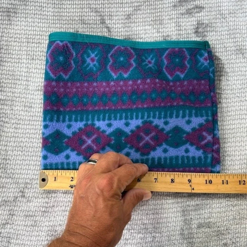 LL Bean Vintage Fleece Neck‎ Gaiter Aztec Geometric Teal Purple Made in USA